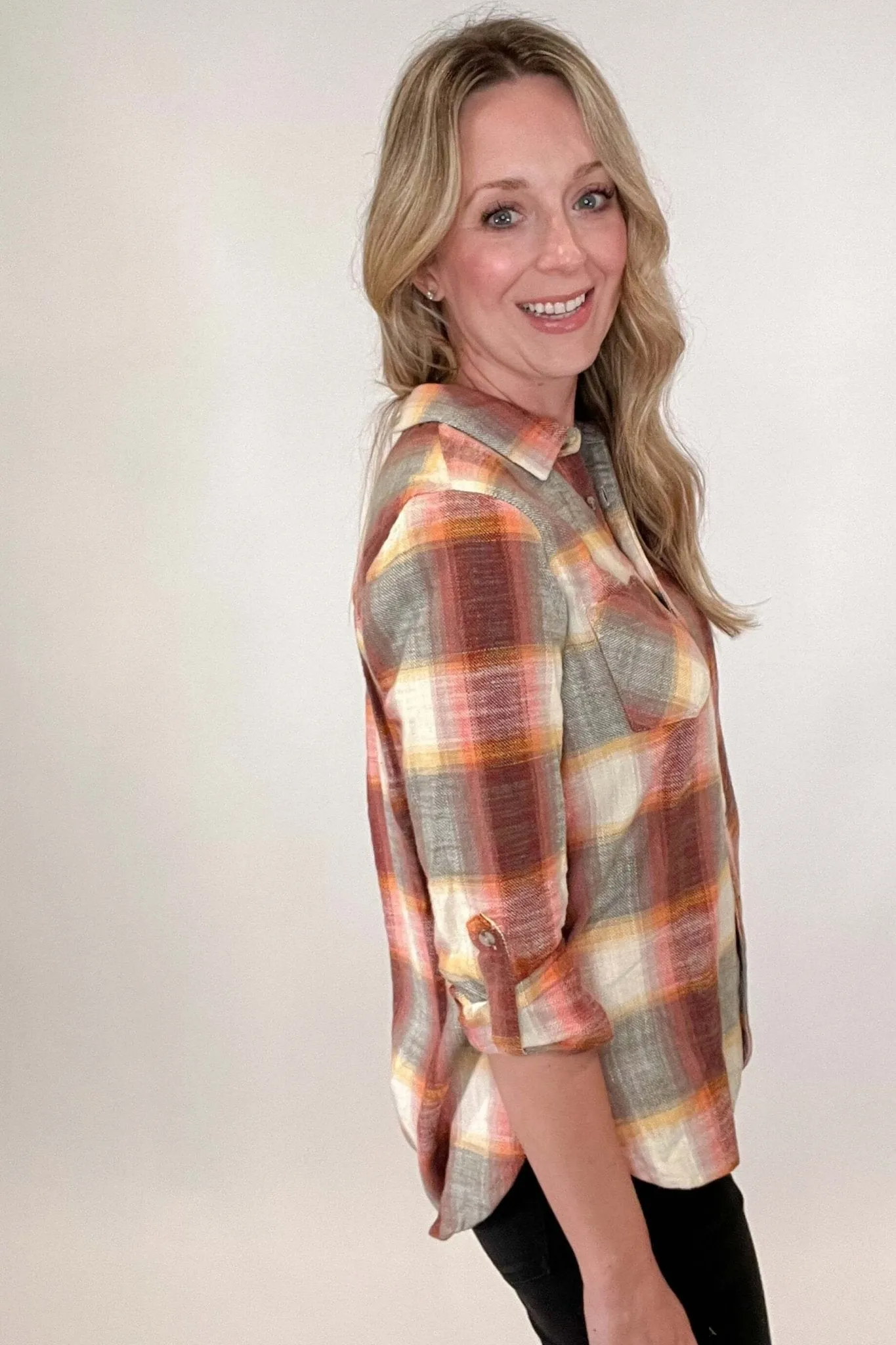 Sunset Plaid Blouse, 100% Cotton