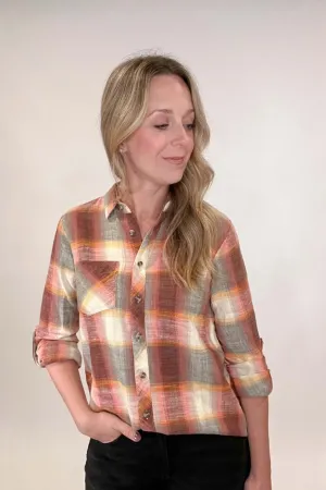 Sunset Plaid Blouse, 100% Cotton