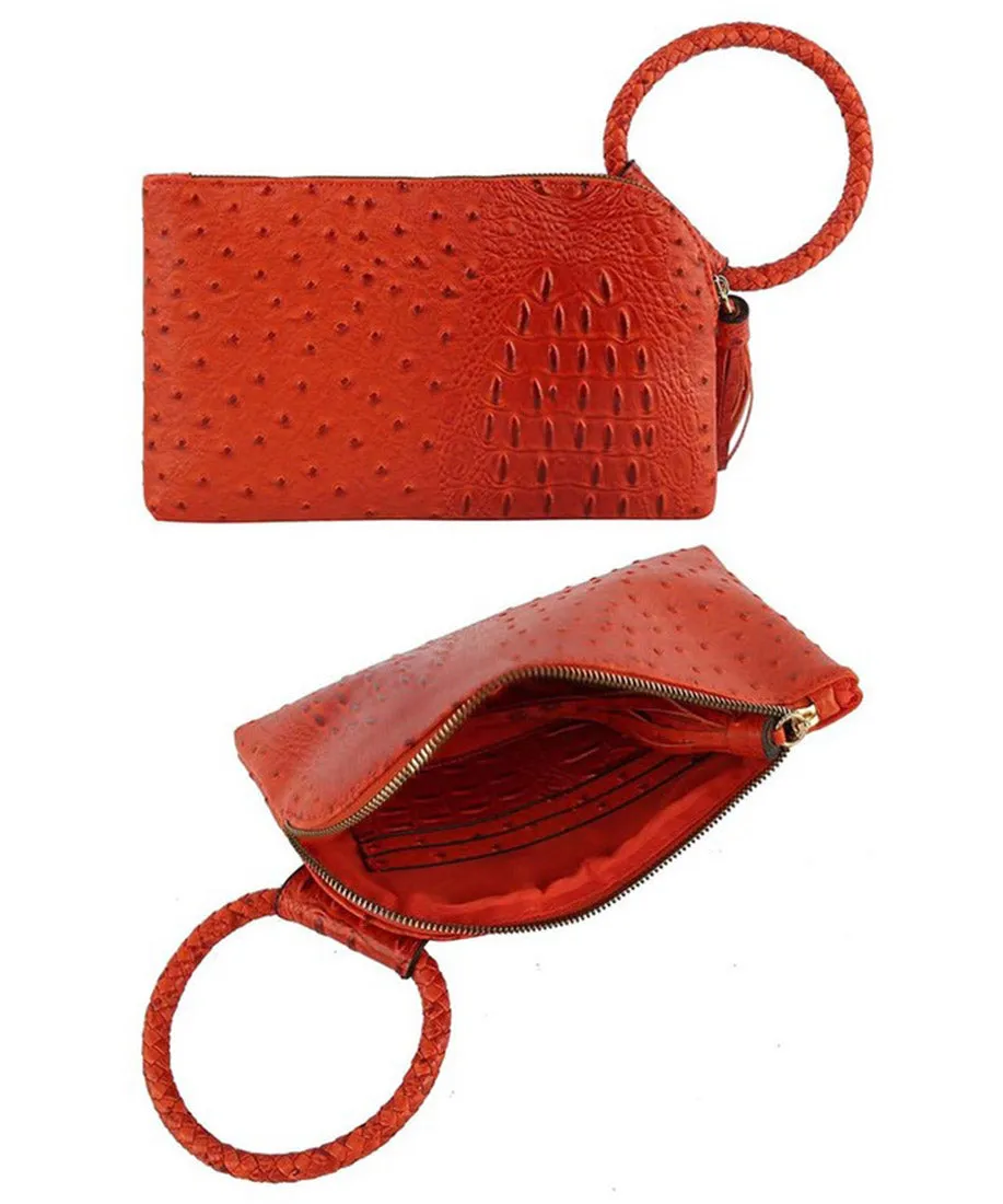 Tan Croc HandCuff Tassel Wristlet Clutch | ALPHONSINA