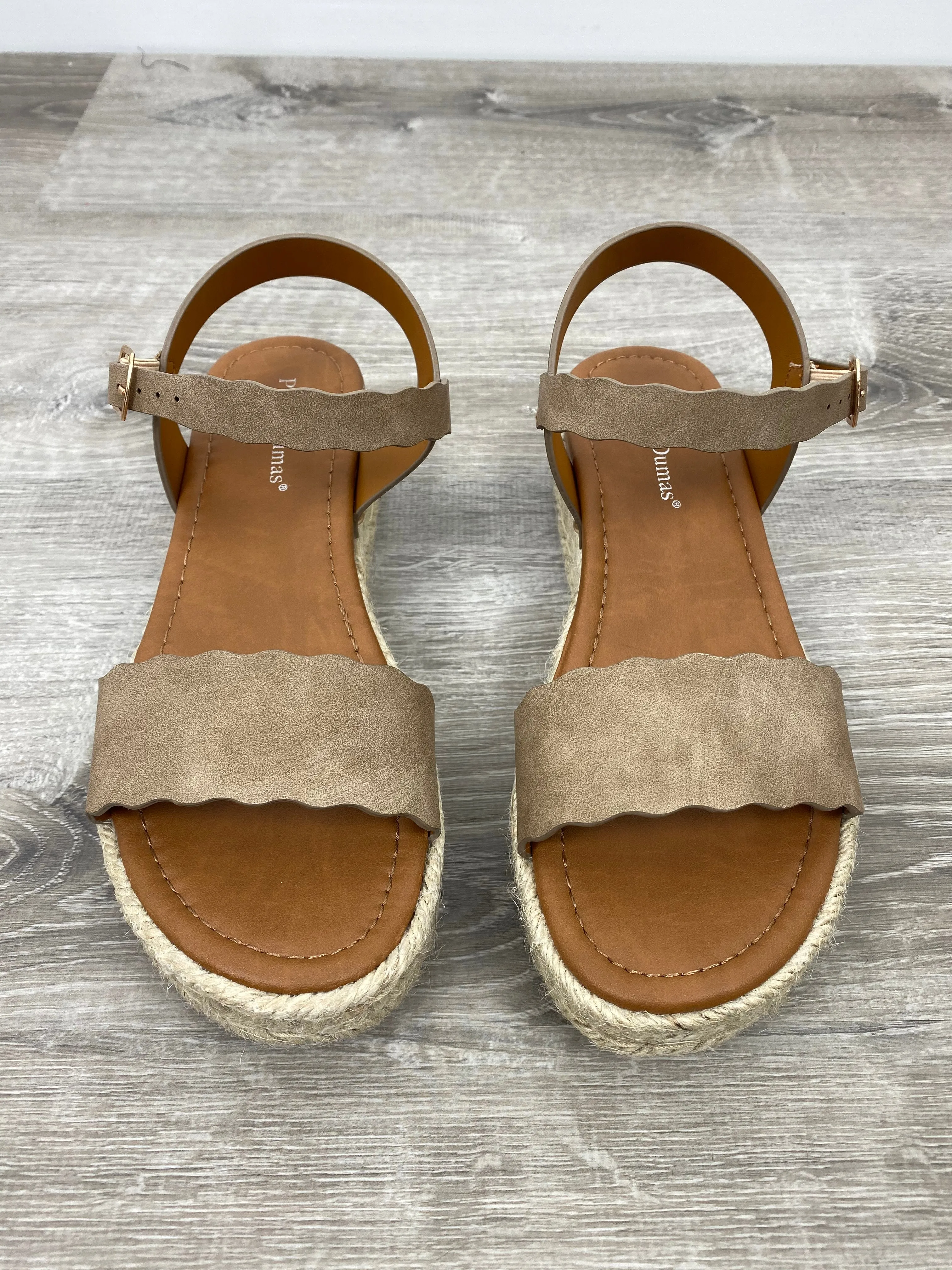 Taupe Scalloped Platform Sandals