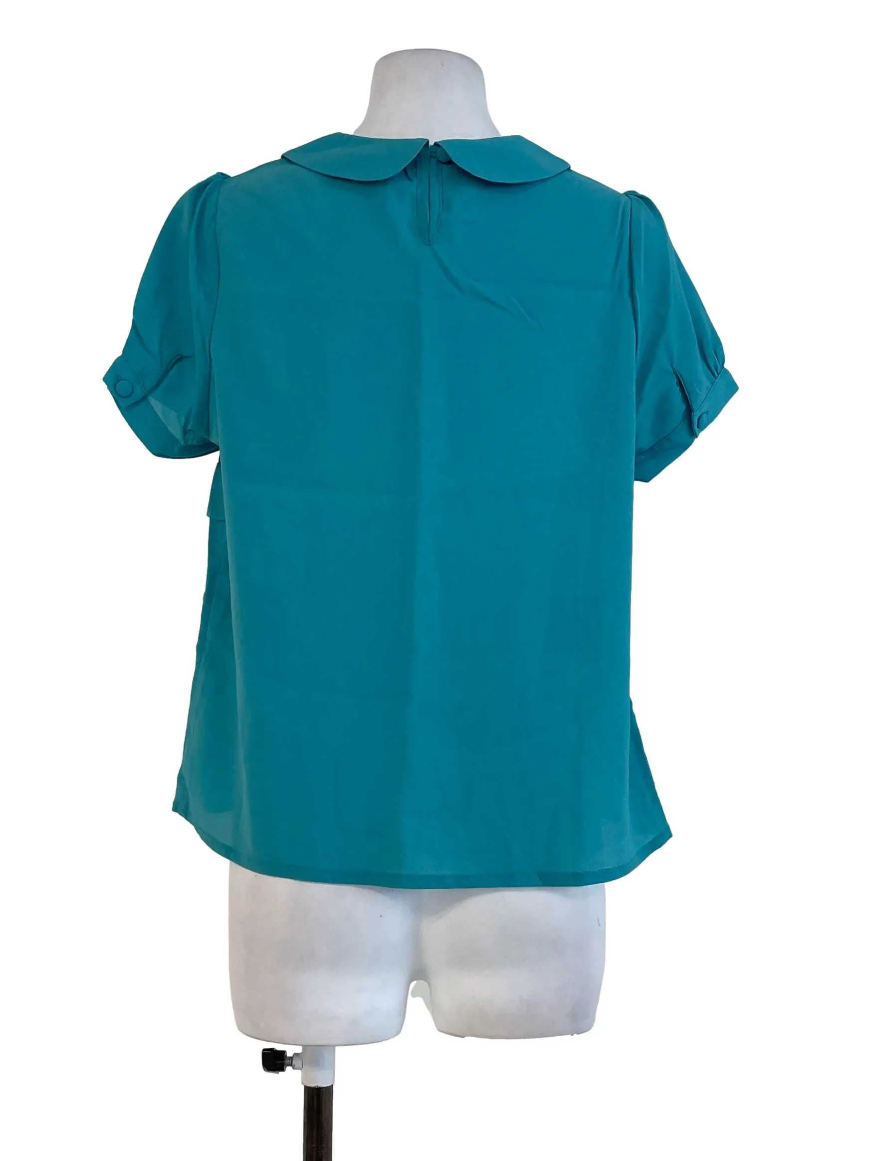 Teal Blue Wavy Peter Pan Collar Blouse