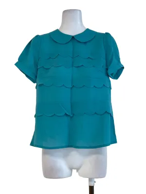 Teal Blue Wavy Peter Pan Collar Blouse
