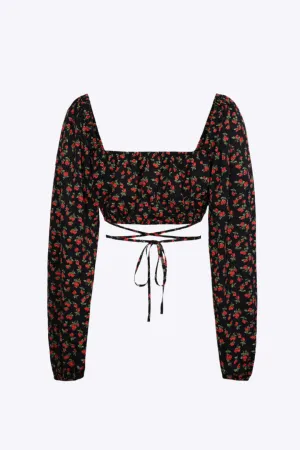 Theodosia - Trendy Square Neck Woman's Cropped Long Sleeve Top