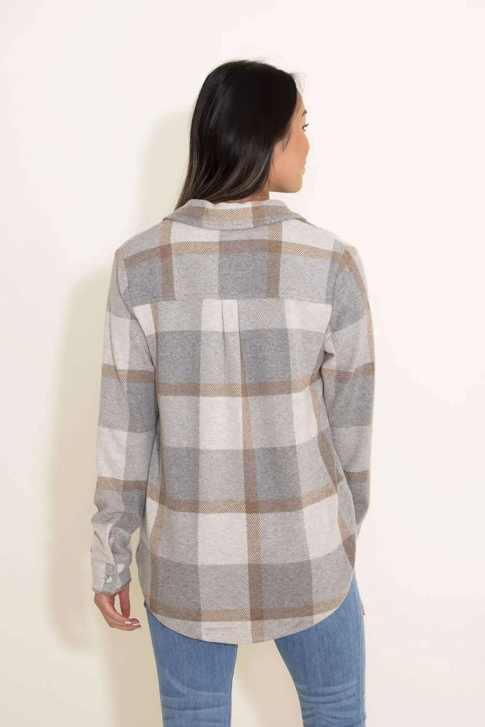 Thread & Supply Lewis Soft Luxe Button Up Shirt for Women in Grey/Brown Plaid | T1084PVXTS-GRAY BROWN PLAID