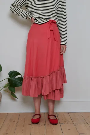 Tidy Street Collection | Ruffle Contrast Wrap Skirt - Pink
