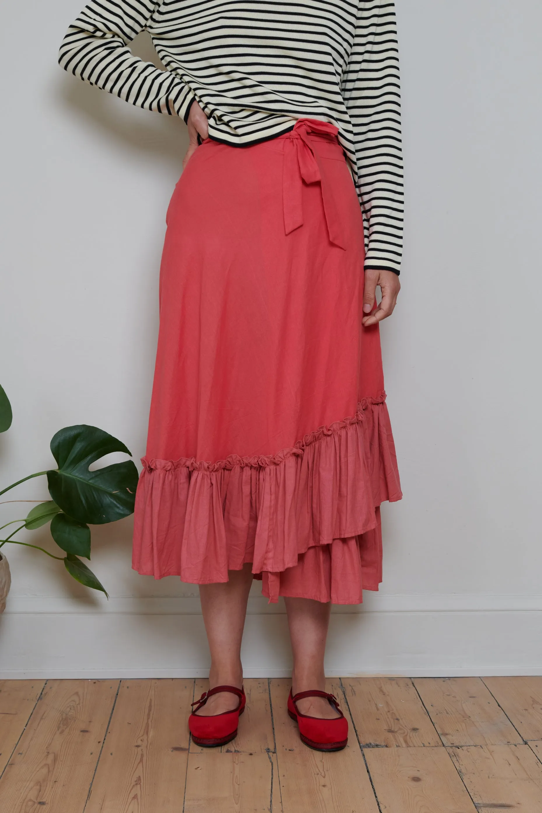 Tidy Street Collection | Ruffle Contrast Wrap Skirt - Pink