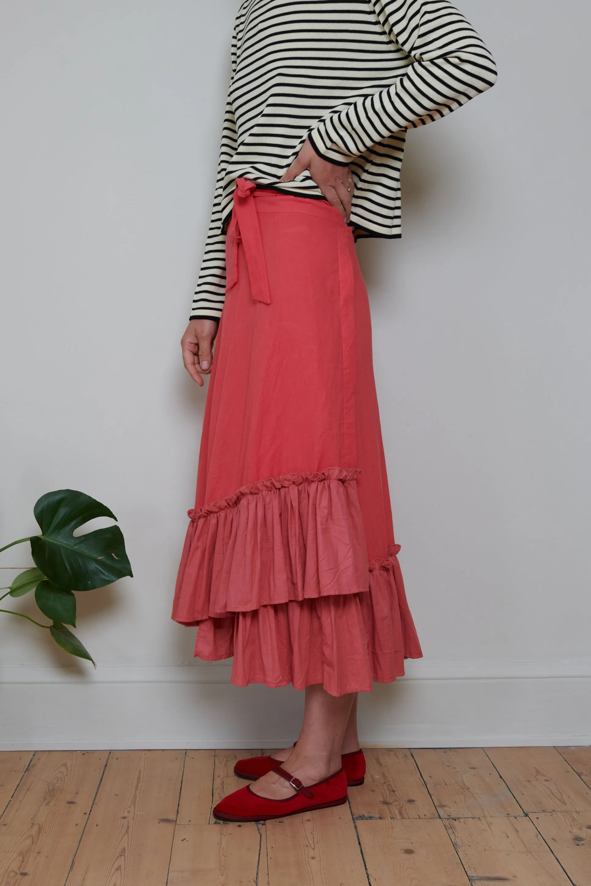 Tidy Street Collection | Ruffle Contrast Wrap Skirt - Pink