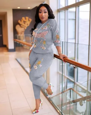 Tisha- 2 pcs Embellished Sweater Tracksuit Set (NEW)