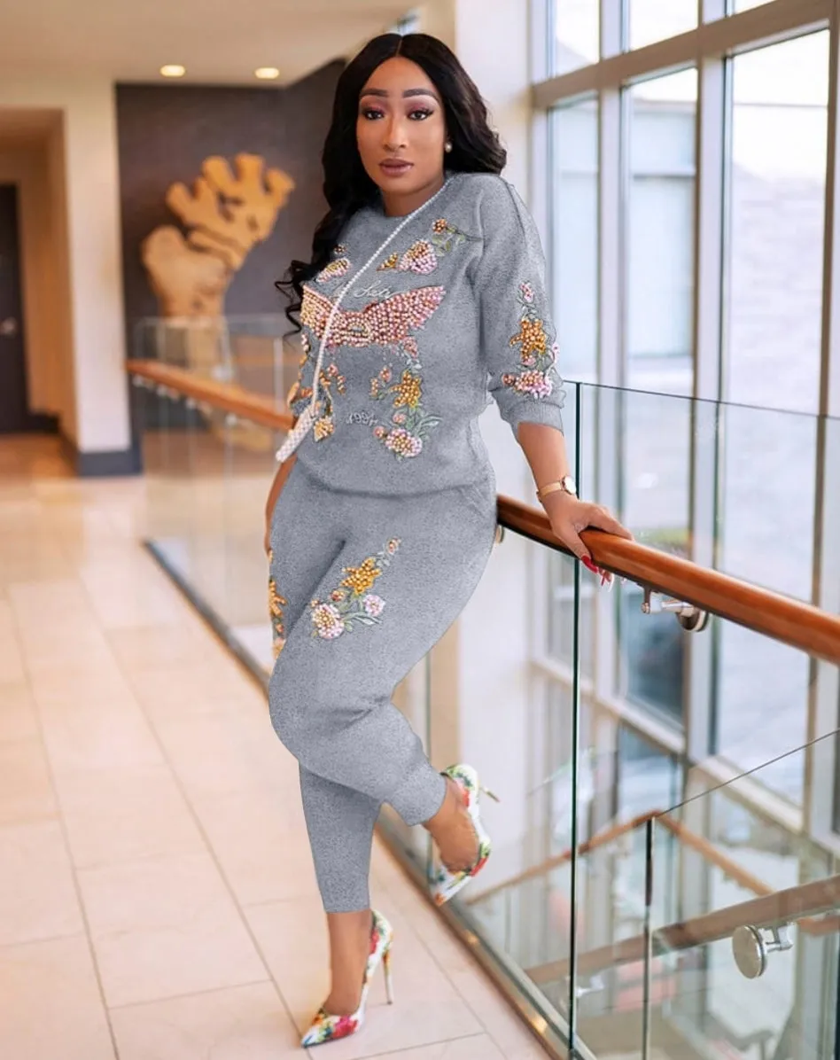 Tisha- 2 pcs Embellished Sweater Tracksuit Set (NEW)