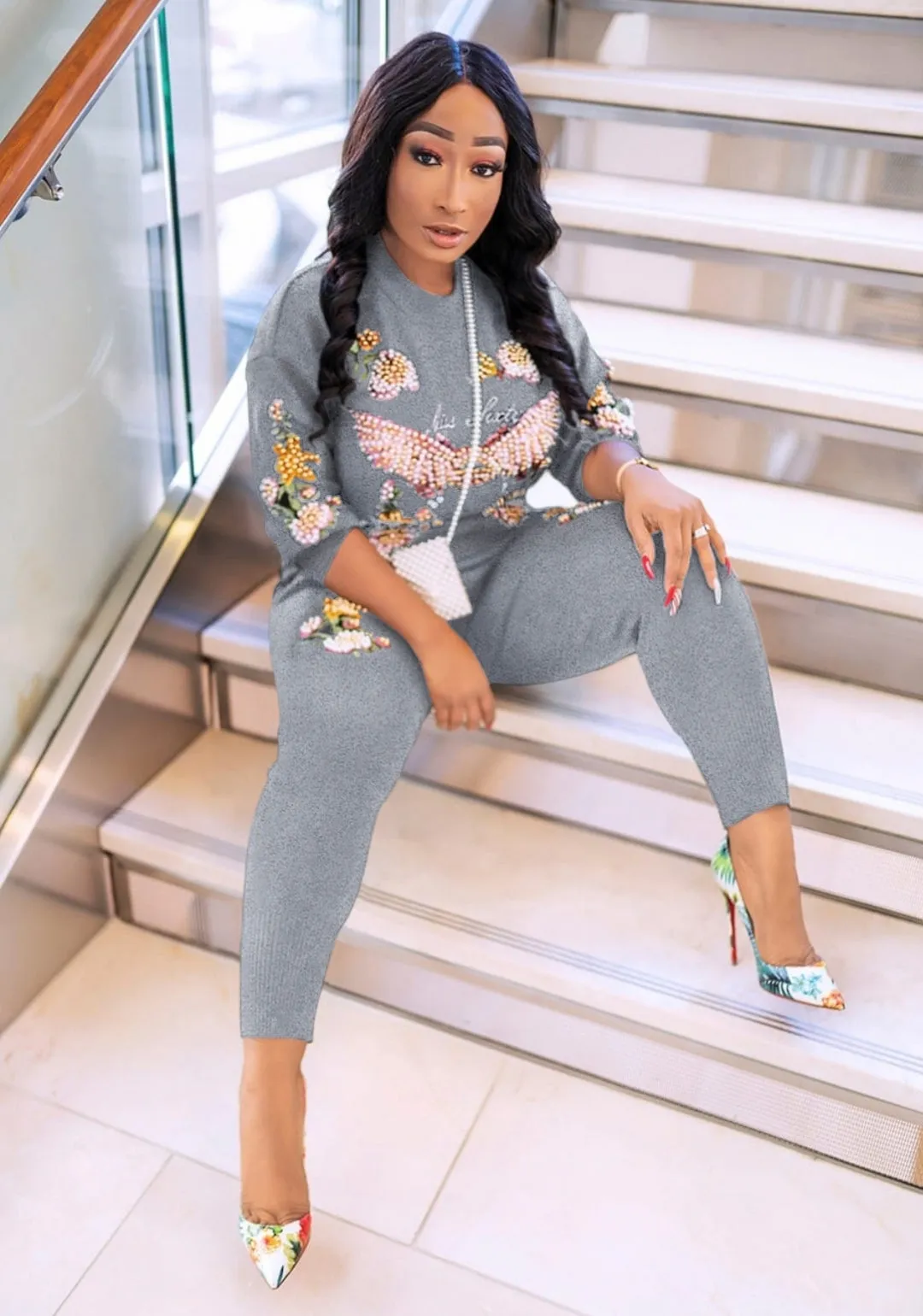 Tisha- 2 pcs Embellished Sweater Tracksuit Set (NEW)