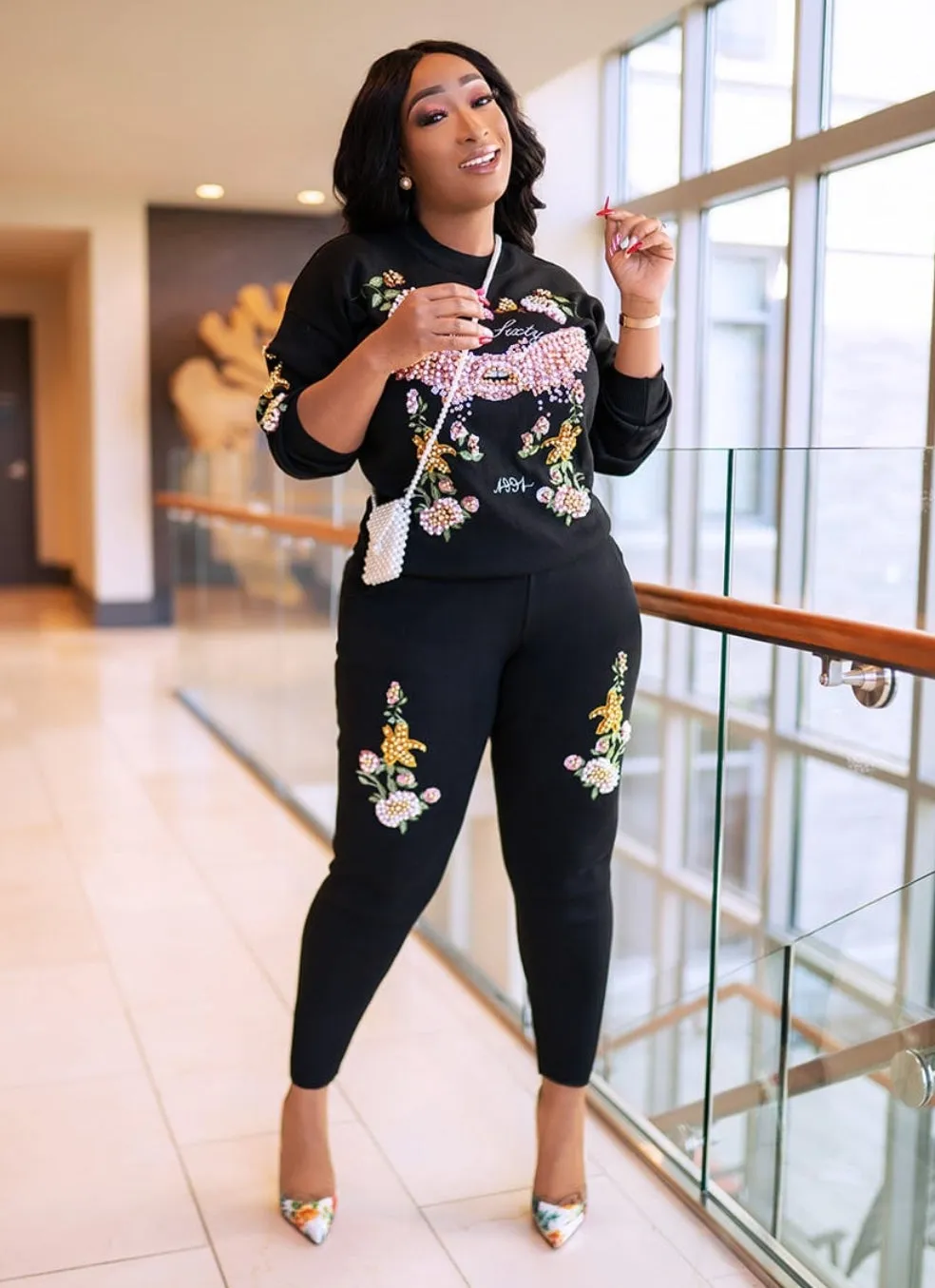 Tisha- 2 pcs Embellished Sweater Tracksuit Set (NEW)