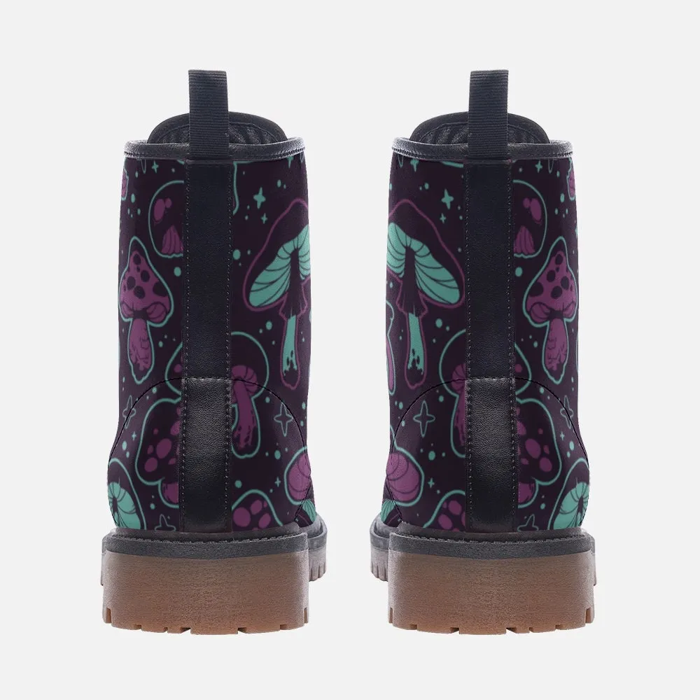 Trippy Mushrooms Dark Purple Vegan Leather Unisex Boots