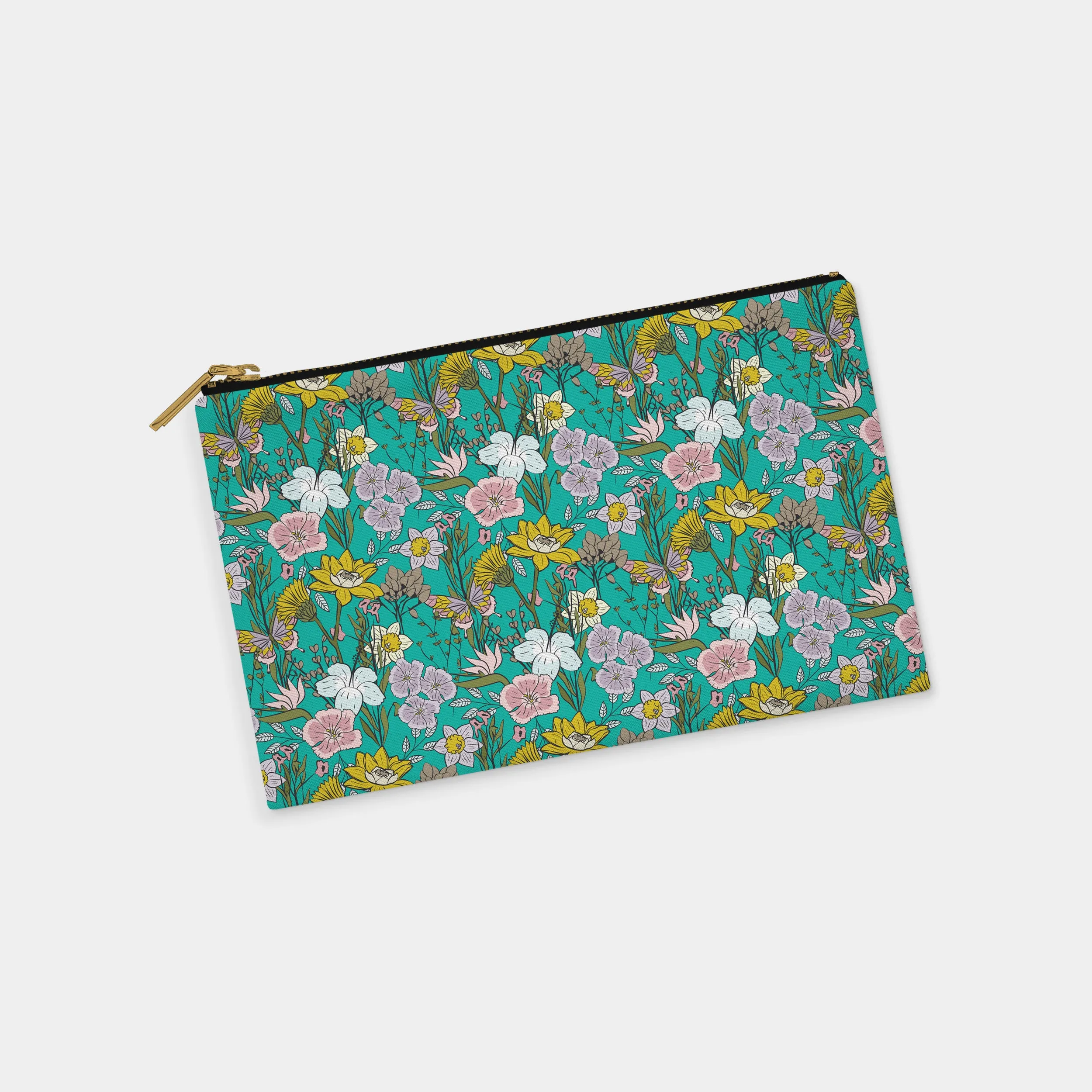 Tropical Floral Personalized Zipper Pouch (on turquoise)