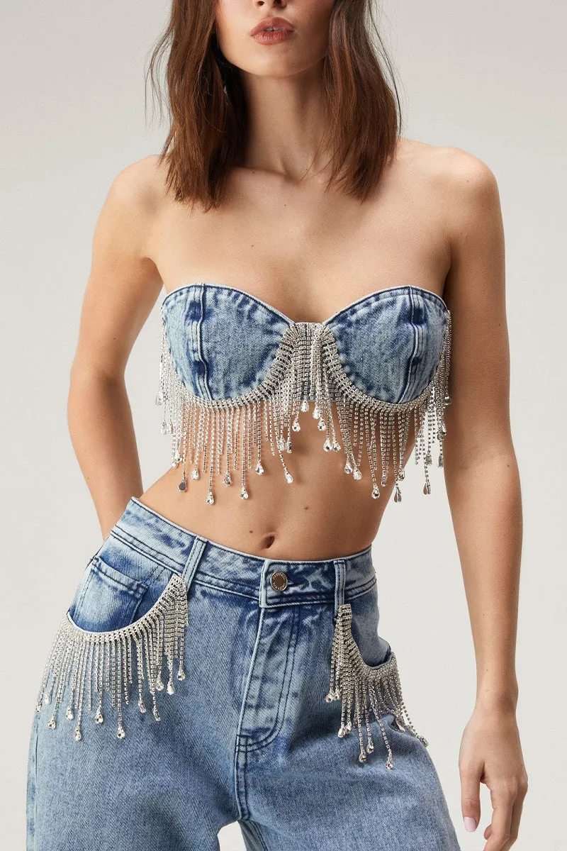 UR3077 Denim Tube and Jeans Set