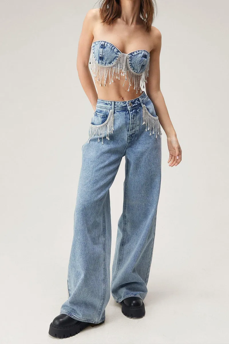 UR3077 Denim Tube and Jeans Set