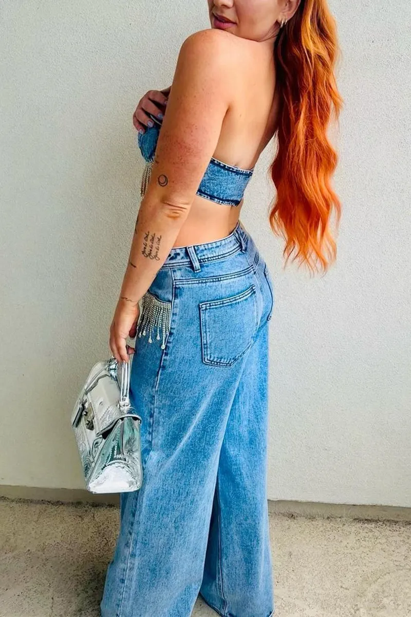 UR3077 Denim Tube and Jeans Set