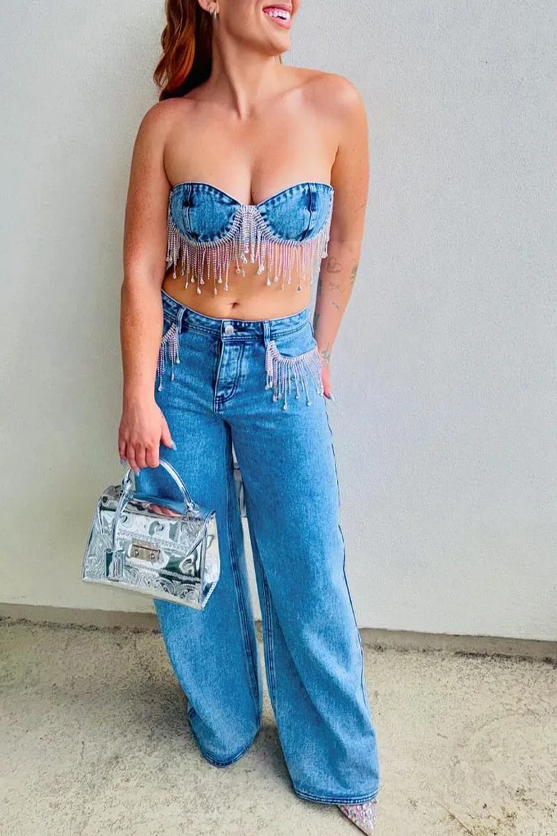 UR3077 Denim Tube and Jeans Set