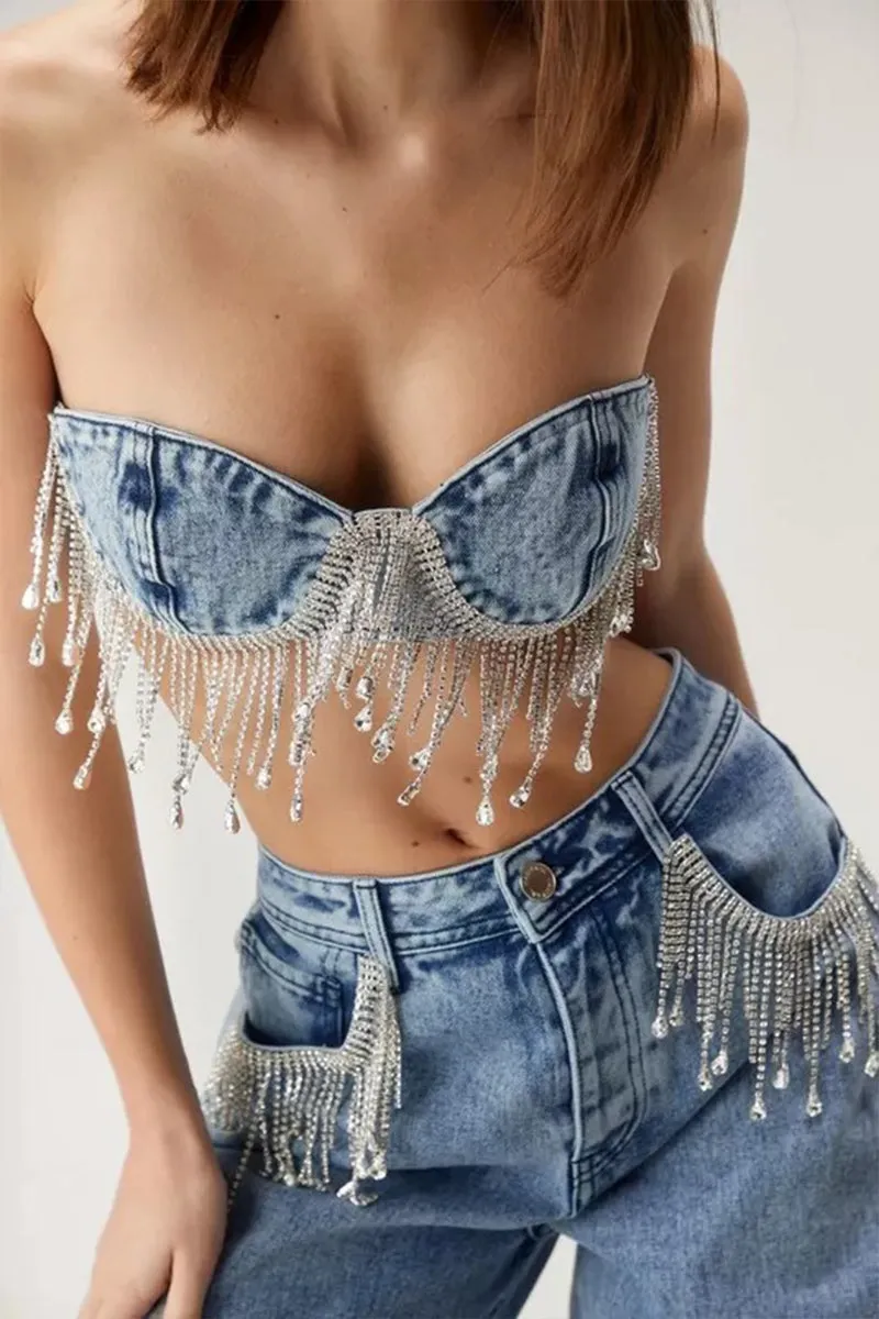 UR3077 Denim Tube and Jeans Set