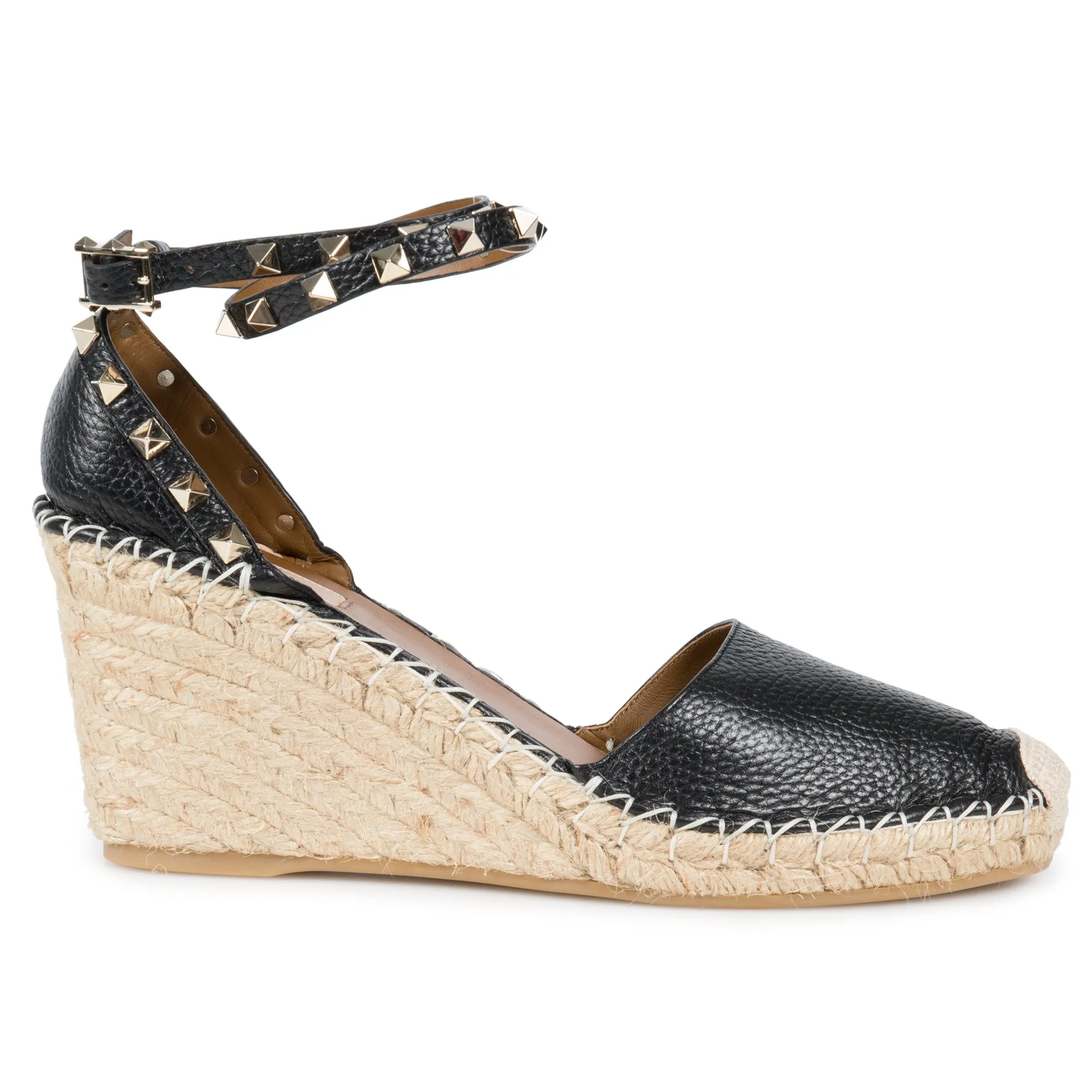Valentino Black Rockstud Espadrille Wedge