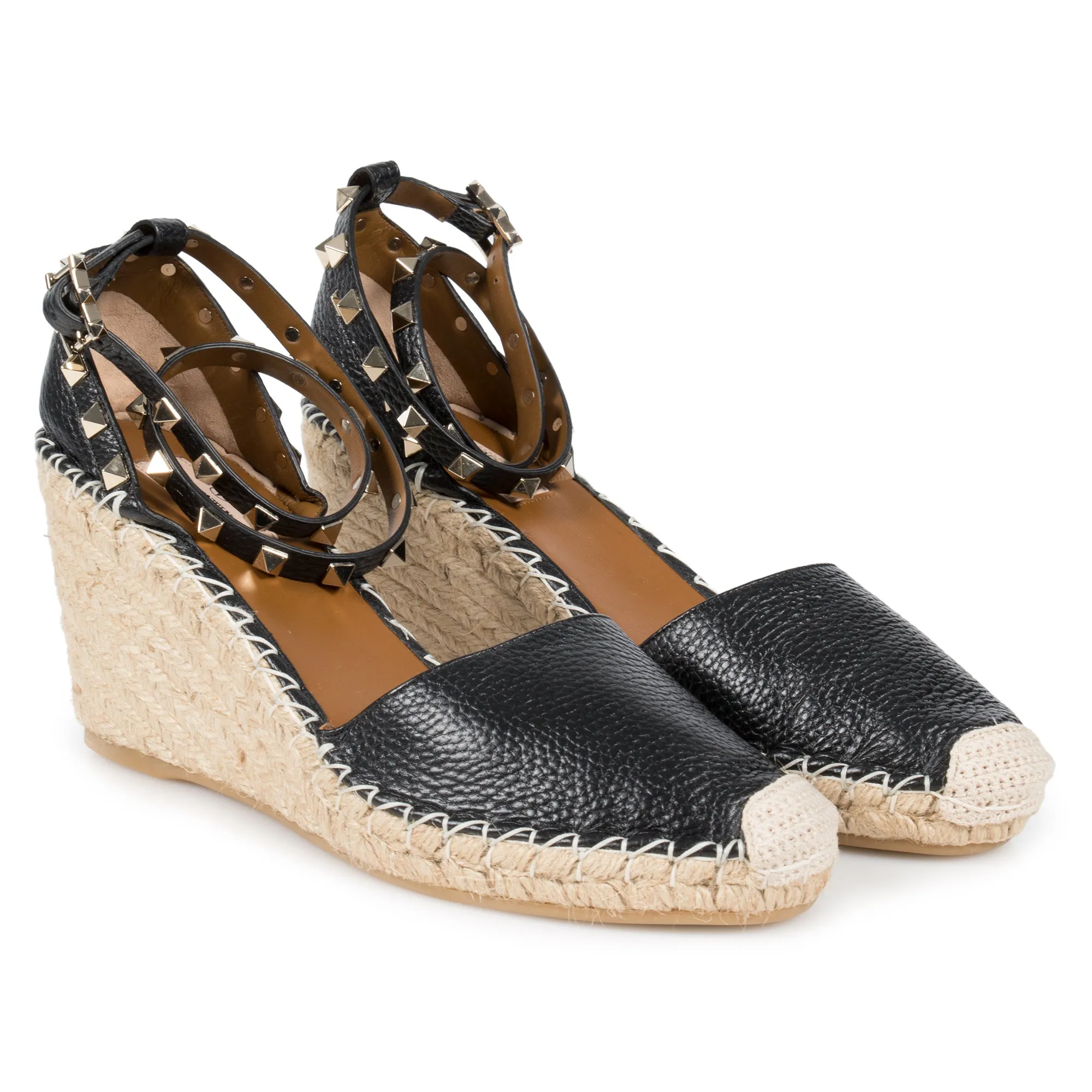Valentino Black Rockstud Espadrille Wedge