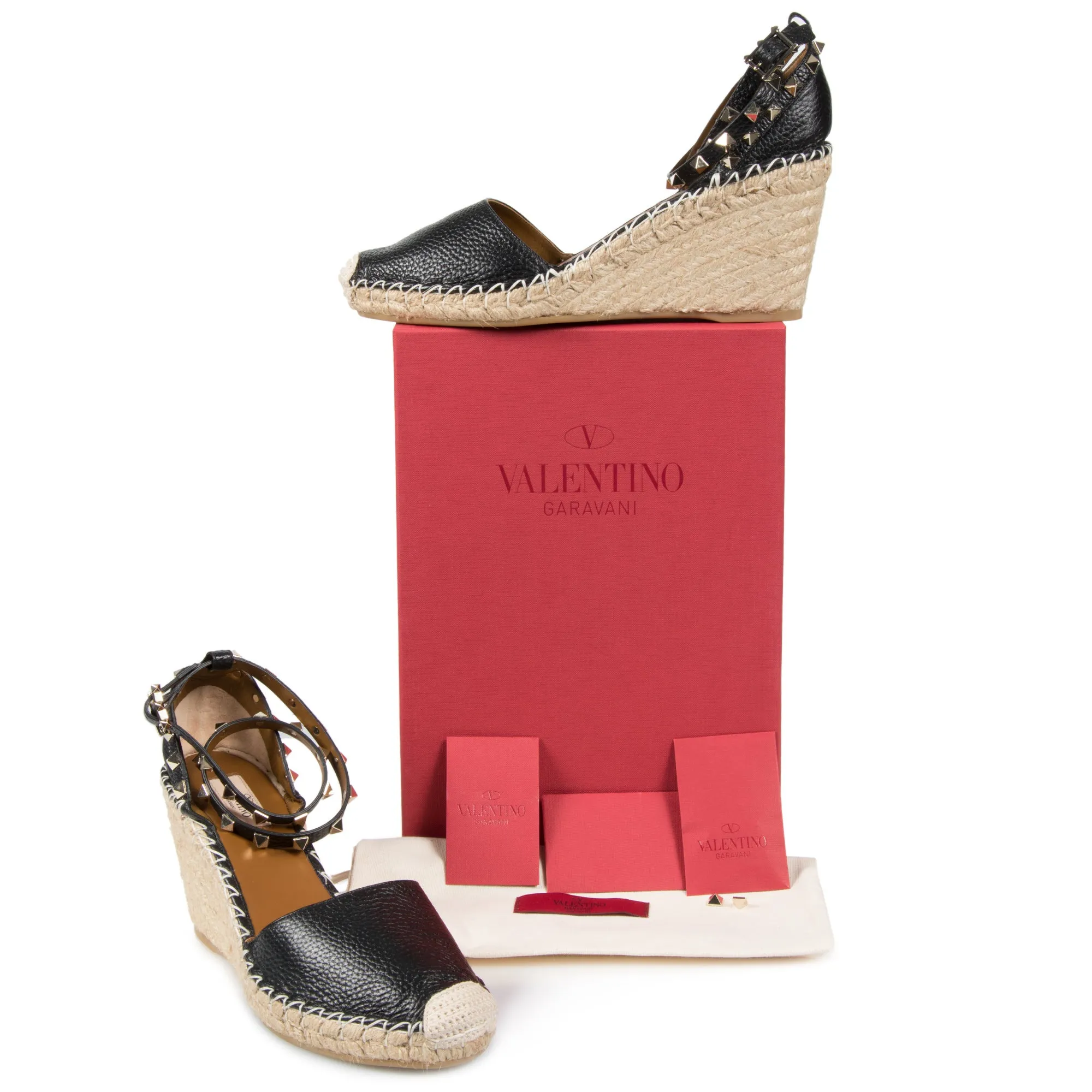 Valentino Black Rockstud Espadrille Wedge