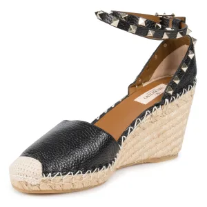 Valentino Black Rockstud Espadrille Wedge