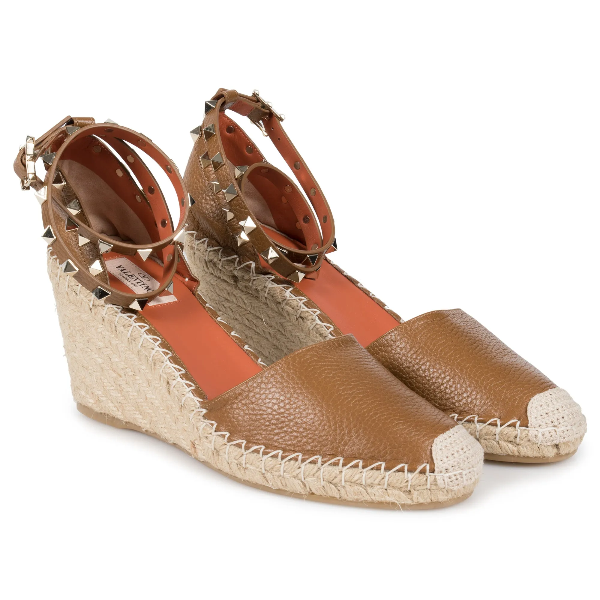 Valentino Light Brown Rockstud Espadrille Wedge