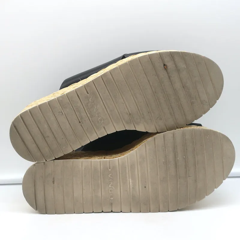 Vince Platform Espadrille Sandals Jesson Black Leather Size 7.5