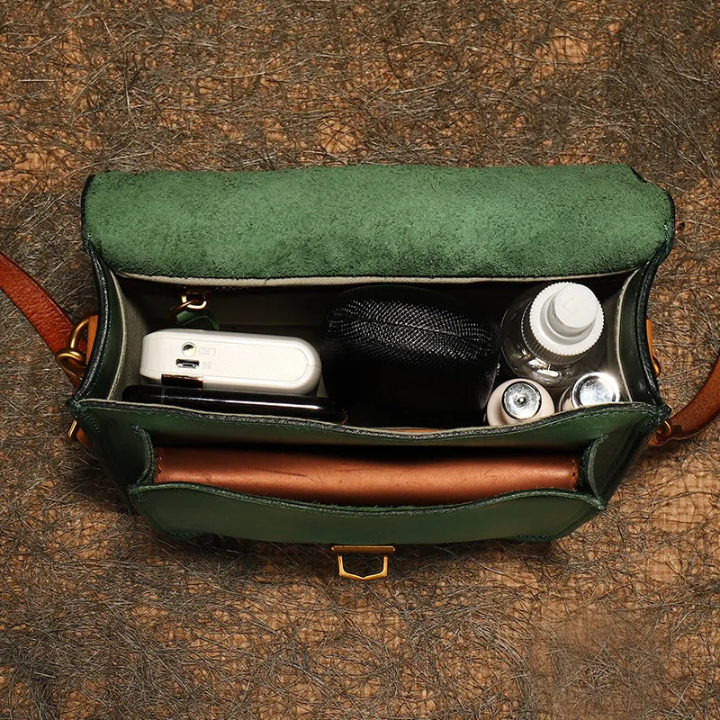 Vintage Blue Leather Womens Square Satchel Shoulder Bags School Crossbody Purse for Women