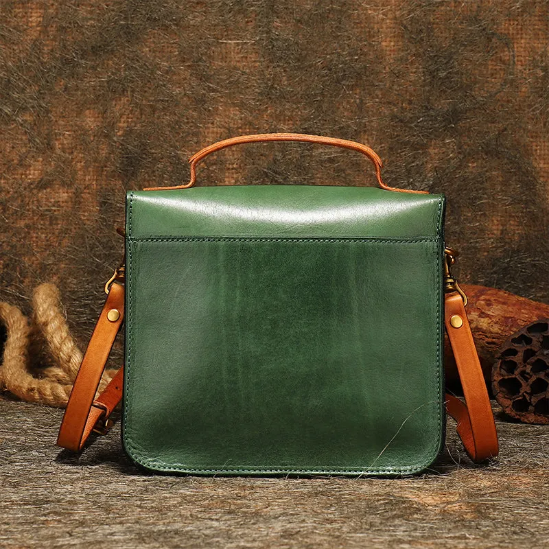 Vintage Blue Leather Womens Square Satchel Shoulder Bags School Crossbody Purse for Women