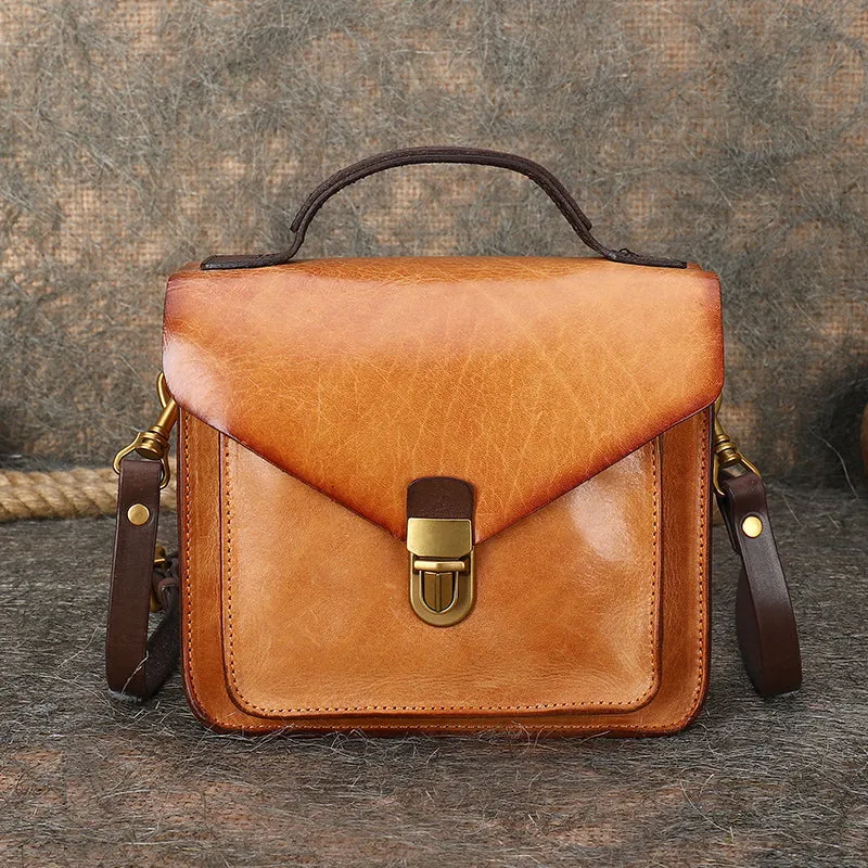 Vintage Blue Leather Womens Square Satchel Shoulder Bags School Crossbody Purse for Women