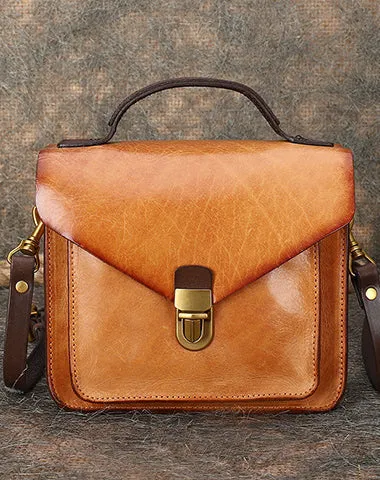 Vintage Blue Leather Womens Square Satchel Shoulder Bags School Crossbody Purse for Women