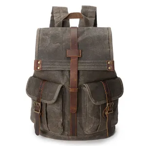 Vintage Canvas Backpack for Men Leather Rucksack 15'' Laptop School Military Knapsack