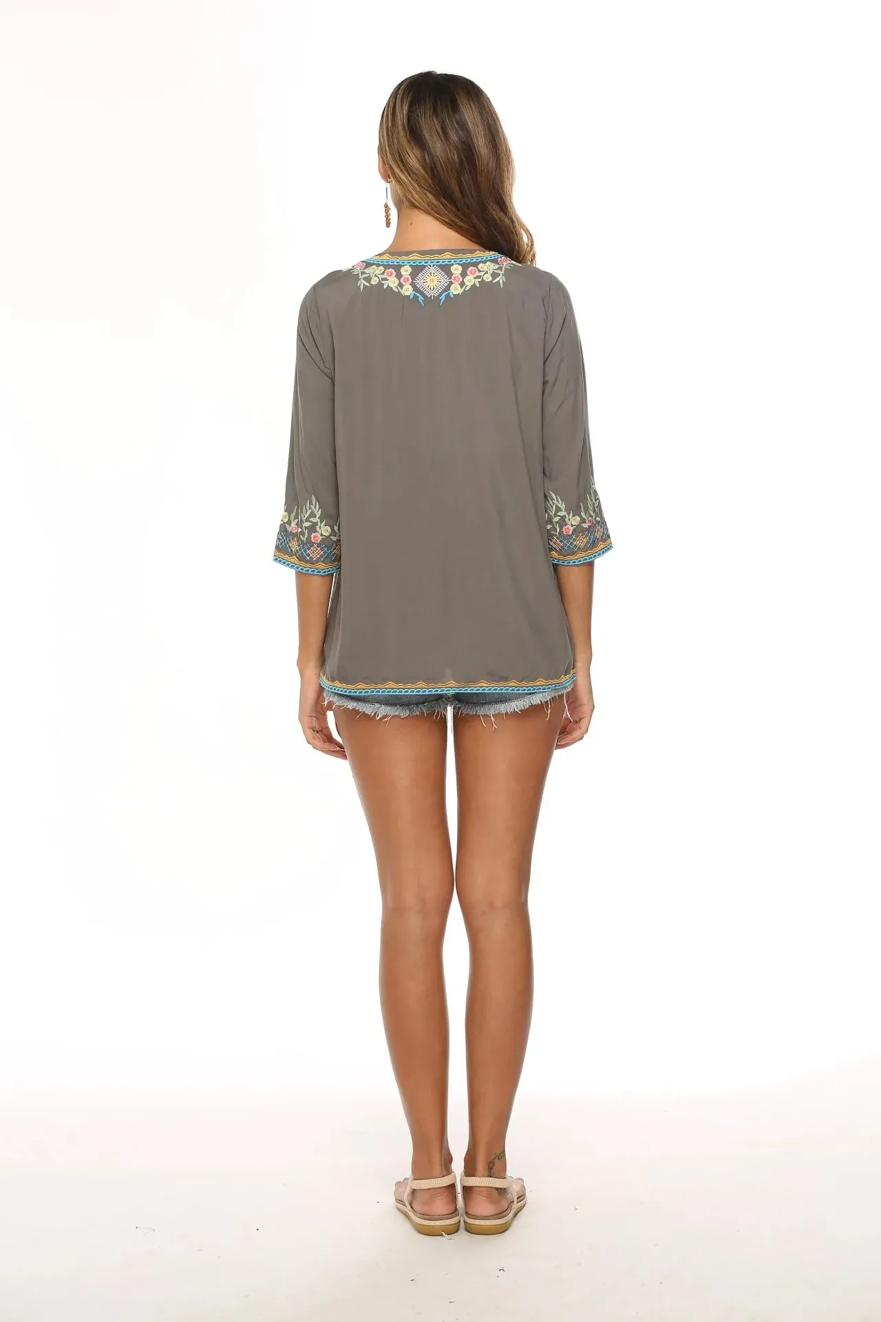 Vintage Chic Ladies Fashion Boho Embroidered Blouse