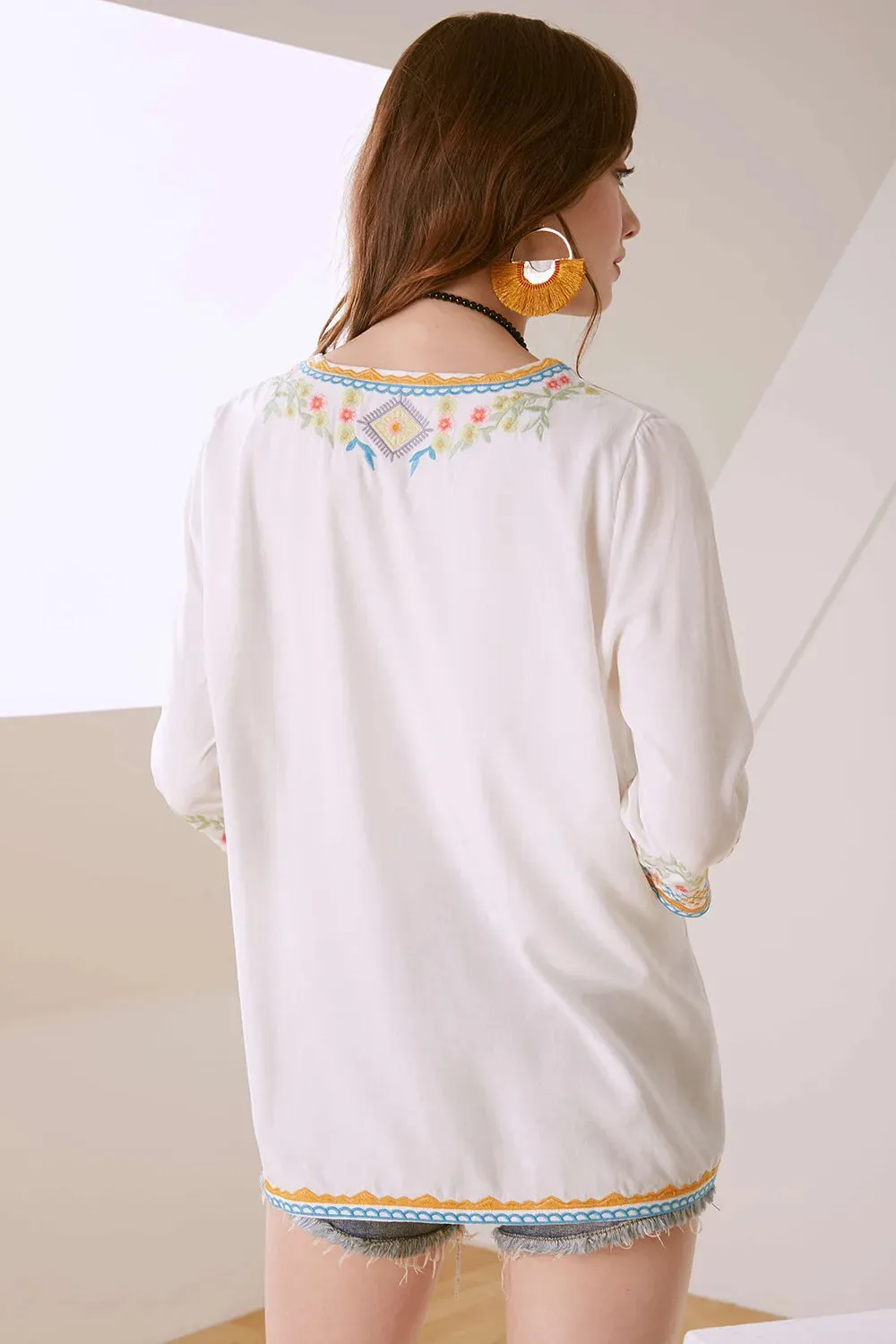 Vintage Chic Ladies Fashion Boho Embroidered Blouse