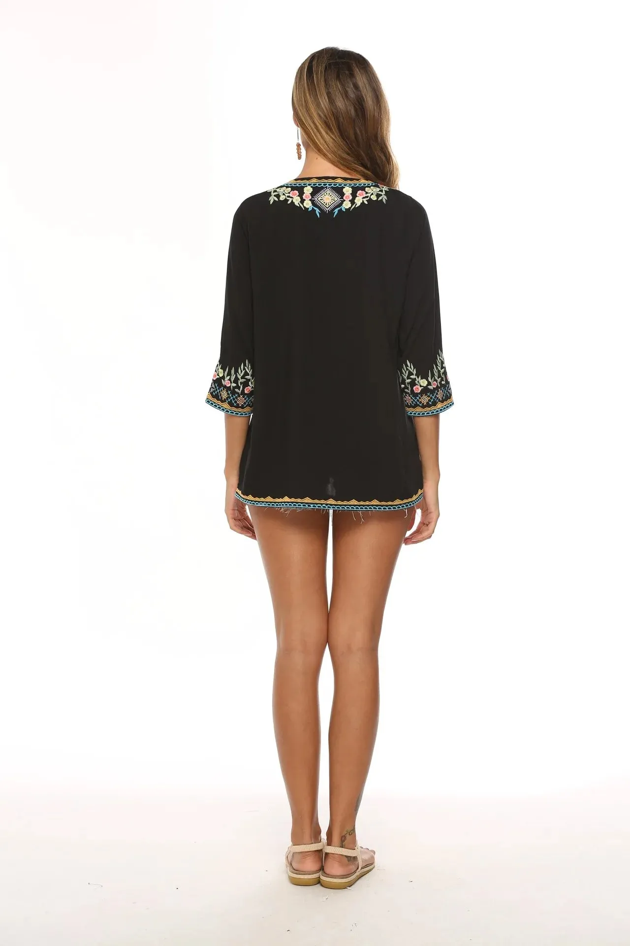 Vintage Chic Ladies Fashion Boho Embroidered Blouse