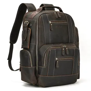 Vintage Crazy Horse Leather Backpack Men Travel Laptop School Bag