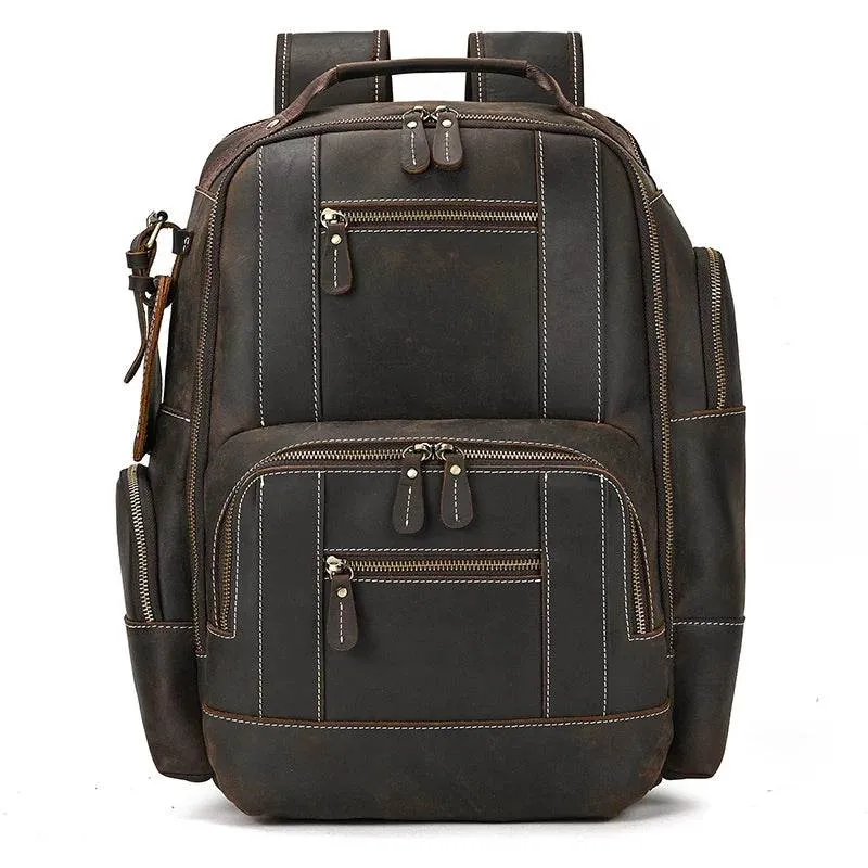 Vintage Crazy Horse Leather Backpack Men Travel Laptop School Bag