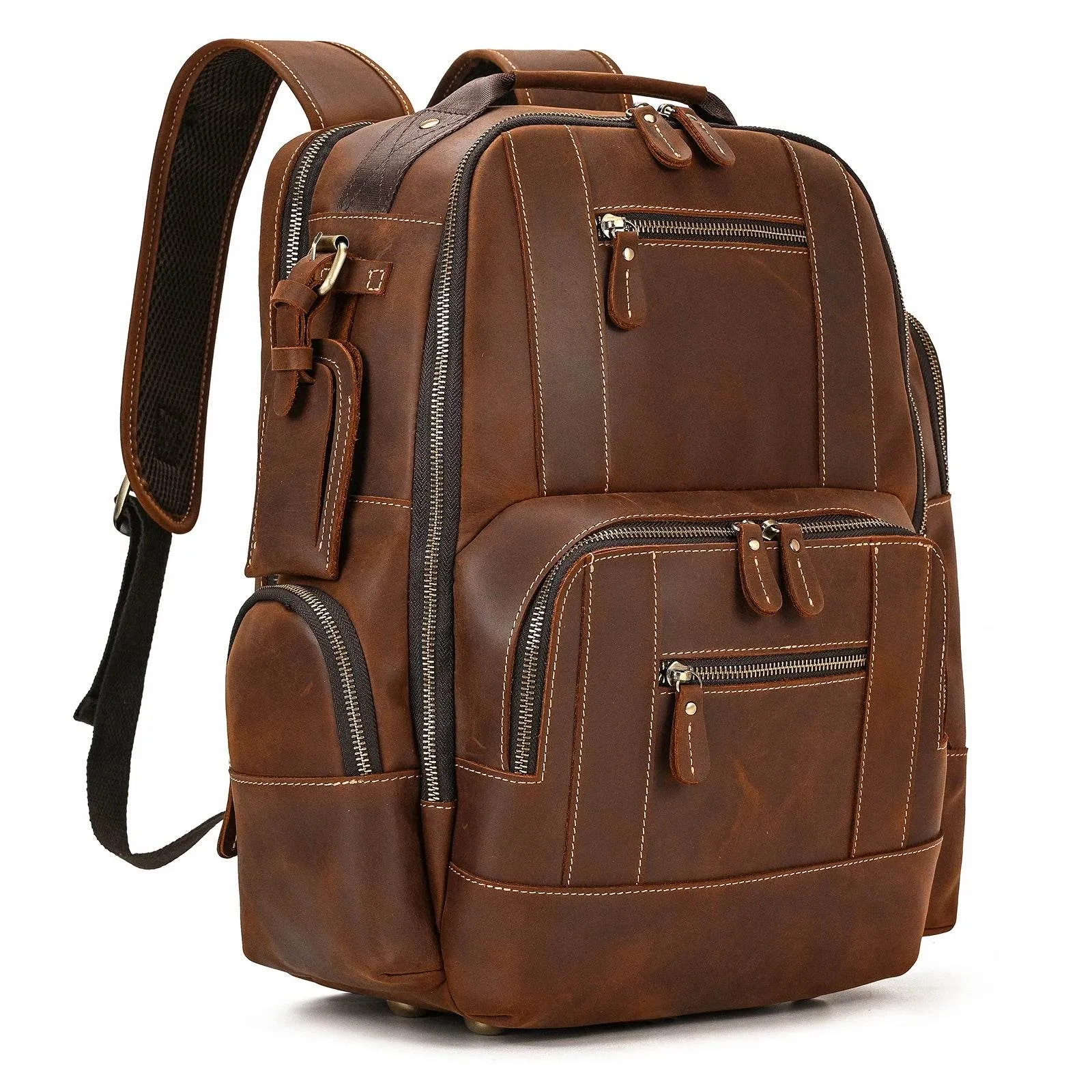 Vintage Crazy Horse Leather Backpack Men Travel Laptop School Bag