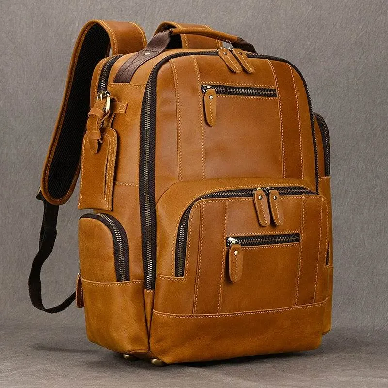 Vintage Crazy Horse Leather Backpack Men Travel Laptop School Bag