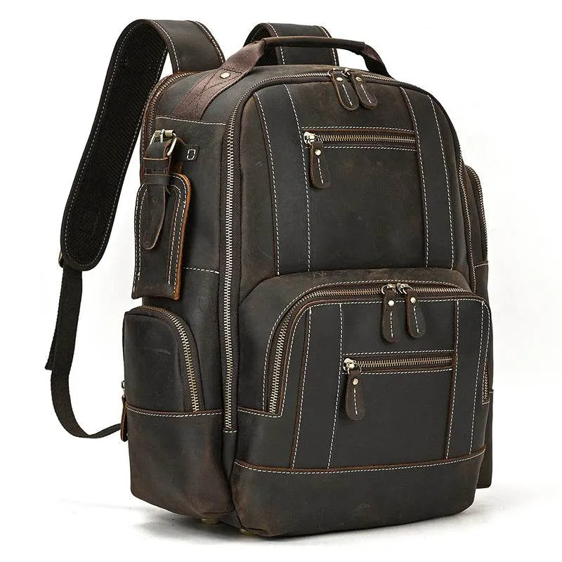 Vintage Crazy Horse Leather Backpack Men Travel Laptop School Bag