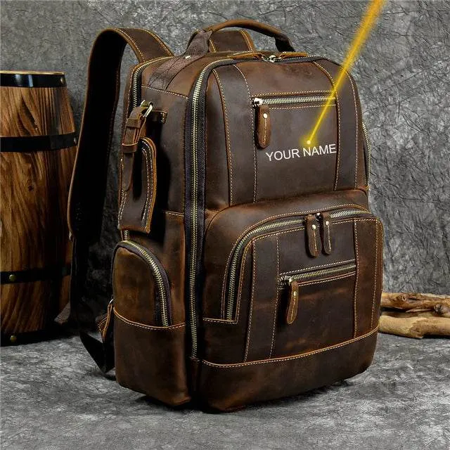 Vintage Crazy Horse Leather Backpack Men Travel Laptop School Bag
