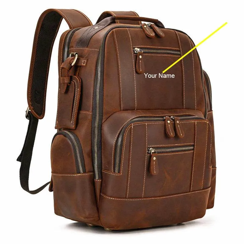 Vintage Crazy Horse Leather Backpack Men Travel Laptop School Bag