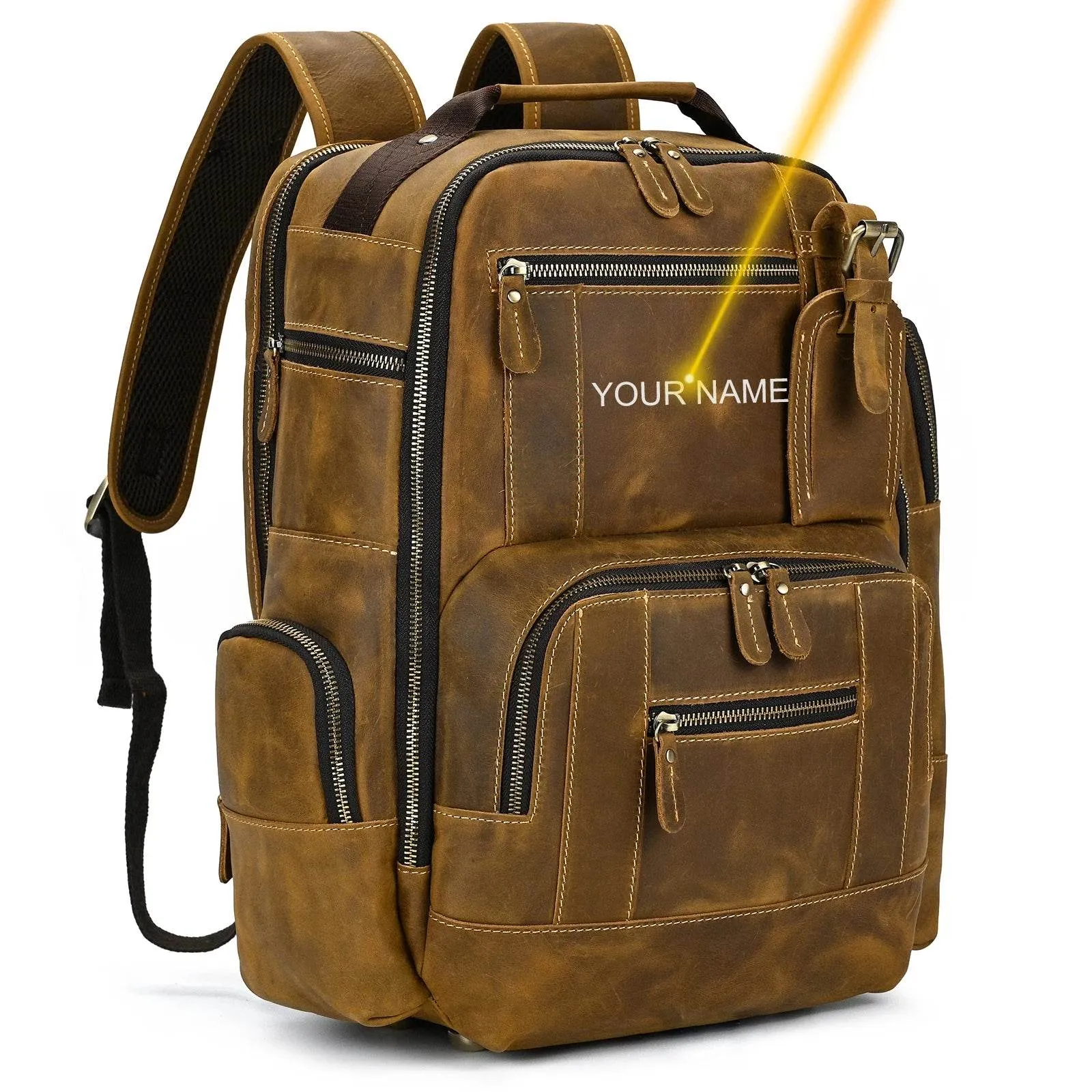 Vintage Crazy Horse Leather Backpack Men Travel Laptop School Bag