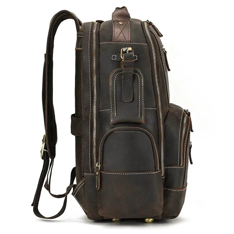 Vintage Crazy Horse Leather Backpack Men Travel Laptop School Bag