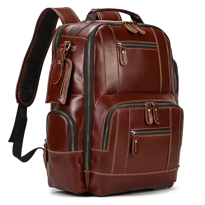 Vintage Crazy Horse Leather Backpack Men Travel Laptop School Bag