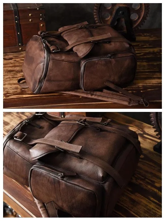 Vintage Handmade Full Grain Brown Leather Backpack, Mens Leather Big Backpacks, Travel Backpack