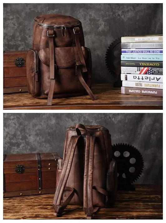 Vintage Handmade Full Grain Brown Leather Backpack, Mens Leather Big Backpacks, Travel Backpack