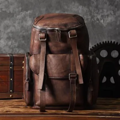 Vintage Handmade Full Grain Brown Leather Backpack, Mens Leather Big Backpacks, Travel Backpack