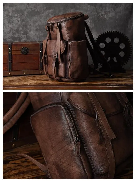 Vintage Handmade Full Grain Brown Leather Backpack, Mens Leather Big Backpacks, Travel Backpack